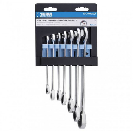 Set de chei combinate 8-19 mm cu clichet 0700/07P, Fervi