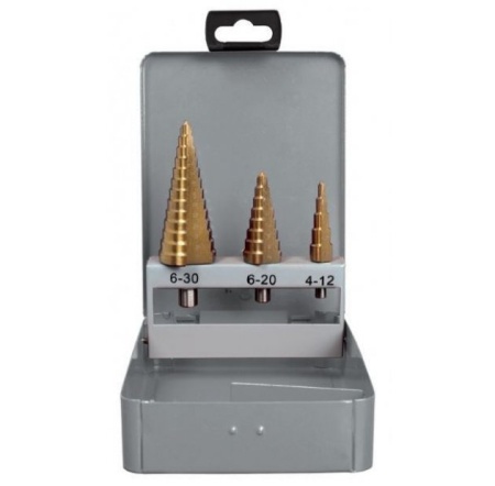 Set 3 burghie in trepte. 4-30 mm HSS TIN F430, Fervi