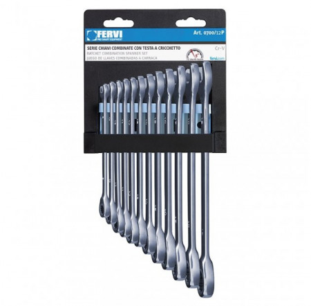 Set de chei combinate 8-19 mm cu clichet 0700/12P, Fervi