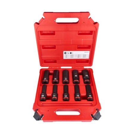 Set 10 chei tubulare de impact lungi SHOCKWAVE™ IMPACT DUTY 1/2", 10 - 24 mm, in cutie de plastic, MILWAUKEE®