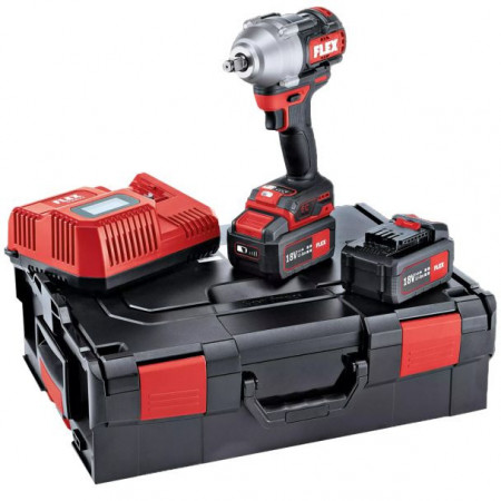 Masina de insurubat cu impact Flex IW 1/2" 750 18.0-EC 5.0/Set, patrat 1/2", cuplu maxim 750 Nm, cu 2 acumulatori 18 V / 5.0 Ah si incarcator in valiza L-BOXX®