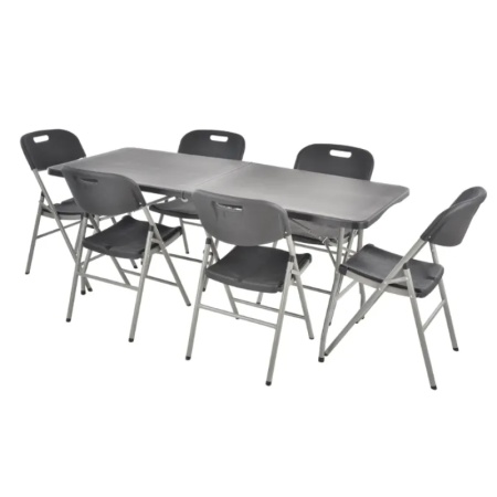 Set mobilier pentru gradina HECHT Foldis Set 6, pliabil, masa 180 x 74 x 74 cm, 6 x scaune 56 x 46 x 84 cm, gri