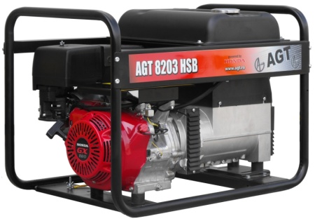 Generator curent AGT 8203 HSB motor HONDA GX 390 13 CP putere max 7 kWA rezervor 6.1 l 400V benzina pornire manuala AVR trifazat