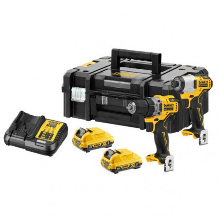 Set combo 2 scule DeWalt DCK2110L2T 12V masina gaurit DCD701 si masina impact DCF801. 2 acumulatori 12 V 3 Ah, incarcator, valiza TSTAK