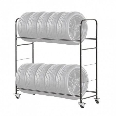 Suport mobil pentru 12 anvelope, 4 x roti, 1585 x 570 x 1520 mm, max 180 kg, 2 rafturi cu inaltime ajustabila, Otel