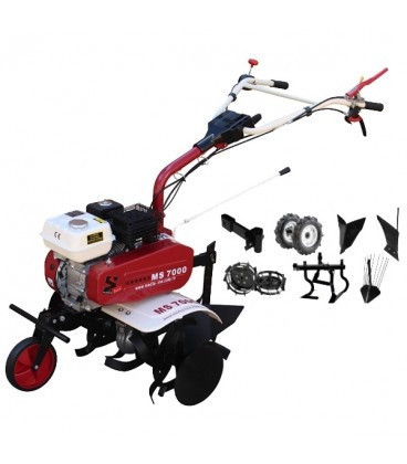 Motosapa Media Line ms 7000 7cp top cu plug de bilonat, roti cauciuc, roti metalice, plug simplu, prasitoare, extractor cartofi