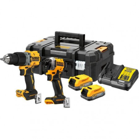 Set combo 2 scule DeWalt DCK2050E2T, cu masina de gaurit DCD805, masina de insurubat cu impact DCF850, 2 acumulatori POWERSTACK 18V / 1.7Ah, incarcator, TSTAK