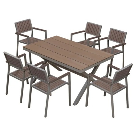 Set mobilier pentru gradina HECHT Lima Set 6, aluminiu/polywood, masa 150 x 90 x 75 cm, 6 x scaune 55 x 56 x 84 cm