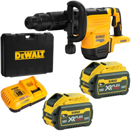 Ciocan demolator cu acumulator 54 V, 19,4 J, 10 kg, Fara perii, 2 x 9 Ah acumulatori + incarcator, In valiza, DeWalt