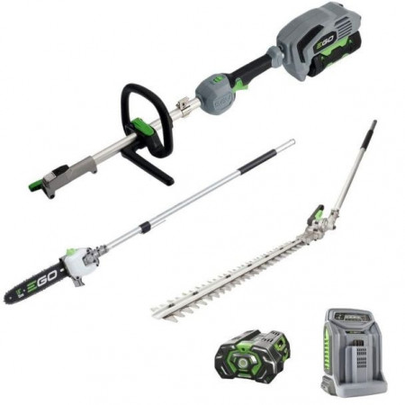 Multifunctionala Ego Power MHCC1002E, cu ansamblu motor, emondor, lama gard viu, incarcator rapid si acumulator Li-Ion de 2.5 Ah