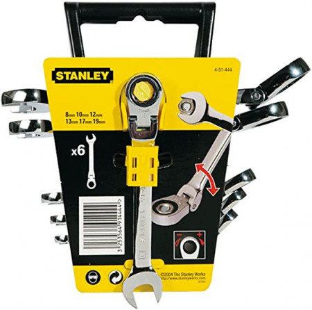 Set 6 chei combinate cu clichet articulate 8, 10, 12, 13, 17, 19 mm, Stanley