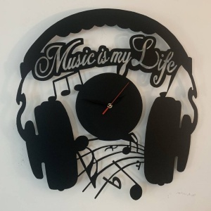 Ceas de perete metalic Krodesign Music is my Life, diametru 60 cm, negru - Img 1