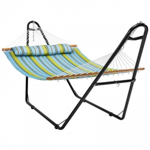 Hamac cu suport otel si perna, matlasat, pentru 2 persoane, Vivatechnix max 225 kg, 3125 x 920 x 1340 mm, dungi verzi - Img 2