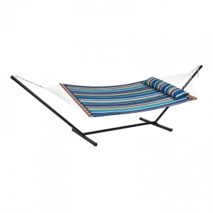 Hamac cu suport otel si perna, Vivatechnix matlasat, pentru 2 persoane, max 217 kg, 3760 x 987 x 1050 mm, Albastru/Maro - Img 4