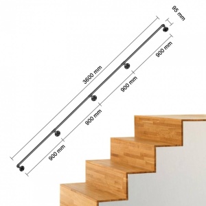 Mana curenta pentru scari, otel, Vivatechnix Negru Mat, lungime 3.6 m, diametru teava 32 mm - Img 2