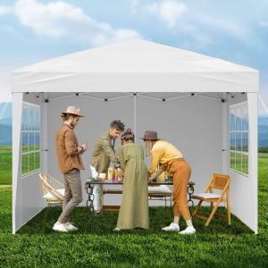 Pavilion de gradina cu pereti laterali cu ferestre, Pliabil, 2.95 x l 2.95 x H 2.63 m, Alb, Geanta transport - Img 3