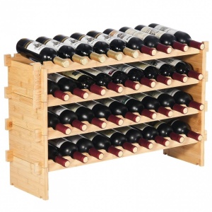 Raft pentru 36 de sticle de vin, Stivuibil, 4 niveluri, Vivatechnix Modular, 850x250x525 mm, Lemn bambus, Maro - Img 1