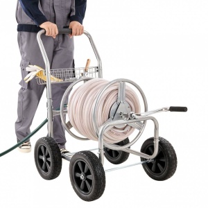 Carucior cu tambur pentru furtun, otel, Vivatechnix, maxim 76 m pentru diametru de 5/8 inch - Img 3