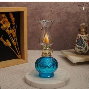Mini Lampa cu gaz Vivatechnix Kutulu TR-1012A, inaltime 20 cm, Albastru, abajur de sticla - Img 2