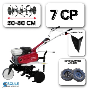 Motosapa Media Line MS 6580-4, 7 CP, freza 80 cm, benzina, 2.9 l, Pachet STANDARD: roti pneumatice 400 mm + suport accesorii + plug bilonat - Img 1