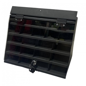 Organizator pentru burghie metal, Vivatechnix VMD-1043, 35x20xH29cm, 20 compartimente, capac transparent cu cheie - Img 1