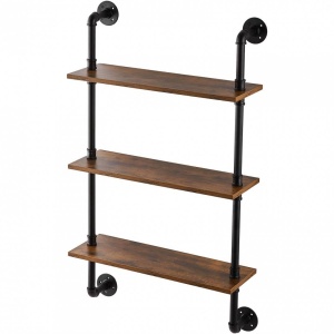 Raft metalic cu 3 x polite incluse din lemn, Vivatechnix Industrial, 630 x 205 x 1065 mm - Img 1