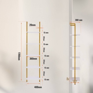 Raft metalic cu 5 x polite incluse din lemn, profil patrat 20x20 mm, Vivatechnix Industrial, 400x300x1780 mm, Auriu/Alb - Img 2
