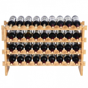Raft pentru 36 de sticle de vin, Stivuibil, 4 niveluri, Vivatechnix Modular, 850x250x525 mm, Lemn bambus, Maro - Img 2