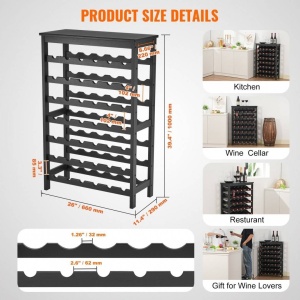 Raft pentru 42 de sticle de vin, 7 niveluri, Vivatechnix Modular, 660 x 290 x 1000 mm, Lemn bambus, negru - Img 4