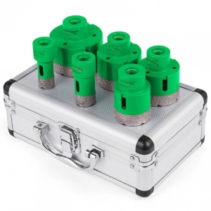 Set 6 carote diamantate pentru gresie, marmura, 20-68 mm, prindere M14, umed sau uscat, cutie depozitare - Img 1