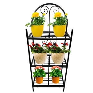 Suport pentru flori Vivatechnix VMD-1073, Negru, 50x30x125 cm, 3 polite, demontabil - Img 2