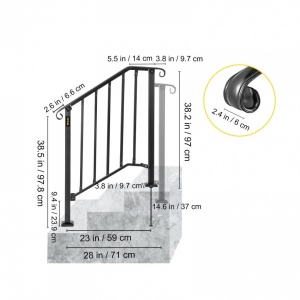 Balustrada fier forjat pentru 2 sau 3 trepte, Vivatechnix Negru Mat, lungime 71 cm, Inaltime 97 cm, Otel - Img 2