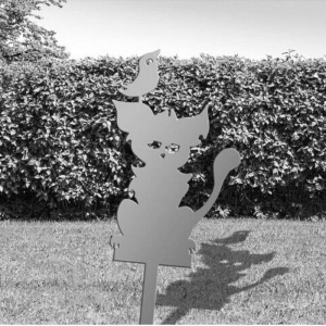 Decoratiune gradina / ghiveci Krodesign Cat Bird KRO-1142, metal, inaltime 59 cm - Img 2