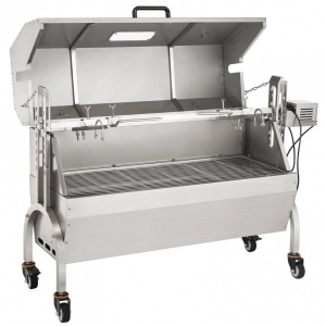 Gratar pe carbune cu capac si rotisor electric 50W, Vivatechnix Otel Inoxidabil, Termometru, Roti blocabile, inaltime reglabila - Img 2