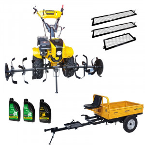 Pachet motocultor Campo 853, benzina, 7.5CP, 2+1 trepte, roti atv, manicot rulment, remorca 500kg, ulei motor si transmisie incluse - Img 2