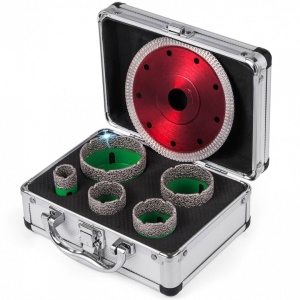 Set 5 carote diamantate si 1 disc taiere pentru gresie, 22-65 mm, prindere M14, umed sau uscat - Img 1