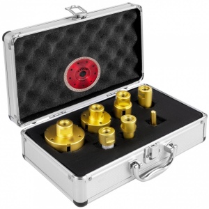 Set 6 carote diamantate si 1 disc taiere 125 mm pentru gresie, marmura, 20-68 mm, prindere M14, umed sau uscat, cutie depozitare - Img 3