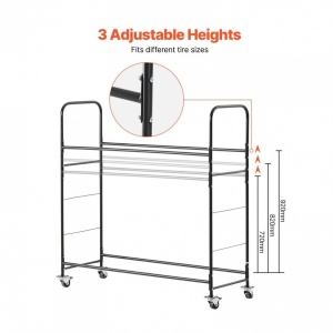 Suport mobil pentru 12 anvelope, 4 x roti, 1585 x 570 x 1520 mm, max 180 kg, 2 rafturi cu inaltime ajustabila, Otel - Img 3