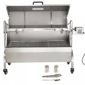 Gratar pe carbune cu capac si rotisor electric 50W, Vivatechnix Otel Inoxidabil, Termometru, Roti blocabile, inaltime reglabila - Img 3