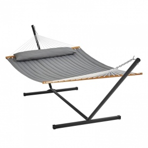 Hamac cu suport otel si perna, Vivatechnix, matlasat, pentru 2 persoane, max 217 kg, 3760 x 987 x 1050 mm, Gri - Img 1