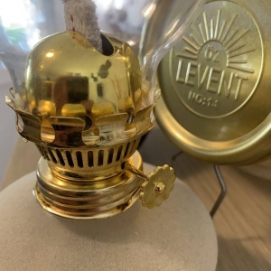 Lampa cu gaz lampant Vivatechnix Classic TR-1002A, rezervor sticla cu catifea, oglinda metal, Bej - Img 3