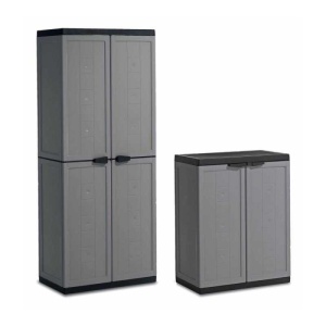 Set 2 Dulapuri Scund Si Inalt Gri/Negru Keter Jolly R16 136X39X166 - Img 1