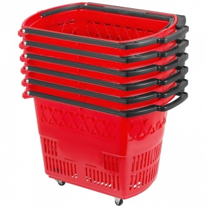 Set 6 cosuri de cumparaturi, Vivatechnix, capacitate 34 kg, Rosu, 4 roti pivotante, 46.5 x 28 x 33 cm - Img 1