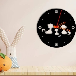 Ceas de perete metalic Krodesign Kitty Cat KRO-1160, diametru 50 cm, negru - Img 2