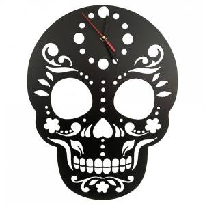 Ceas de perete metalic Krodesign Skull, diametru 45 cm, negru - Img 1