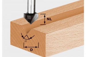 Freză de canelat in forma de V HW S8 D14/7/90°, Festool - Img 2