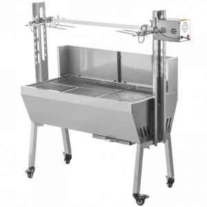 Gratar pe carbune cu capac si rotisor electric 25W, Vivatechnix Inox, Roti blocabile, inaltime de gatit reglabila, cu deflector - Img 1