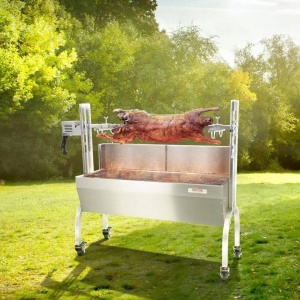 Gratar pe carbune cu rotisor electric, Vevor Deflector 60 kg, Inox, roti blocabile, inaltime reglabila - Img 2