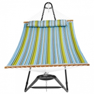 Hamac cu suport otel si perna, matlasat, pentru 2 persoane, Vivatechnix max 225 kg, 3125 x 920 x 1340 mm, dungi verzi - Img 4