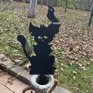 Decoratiune gradina / ghiveci Krodesign Cat Bird KRO-1142, metal, inaltime 59 cm - Img 3